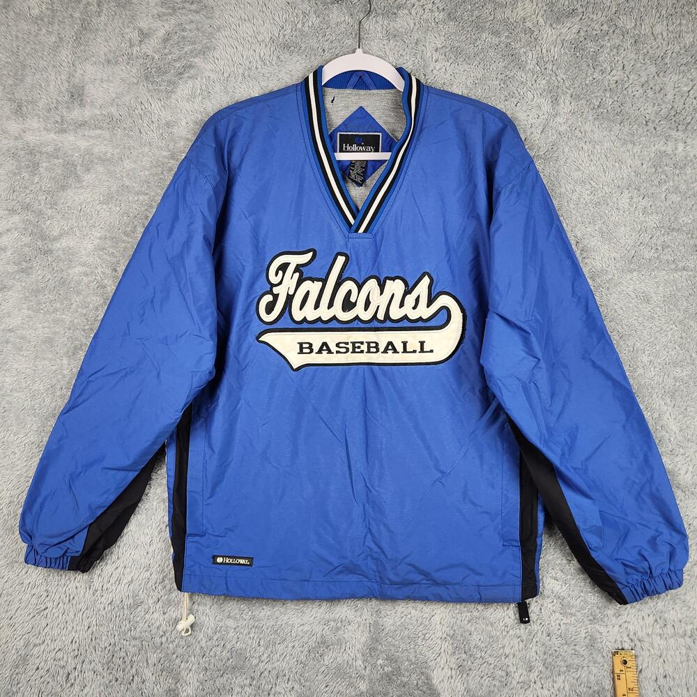Vintage Falcons Baseball Jacket Mens Small Blue Pullover Windbreaker Logo Sports - Picture 2 of 16